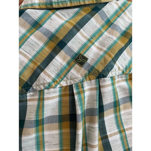 prAna Mens plaid button down collar shirt size large yellow green tan - Picture 10 of 10